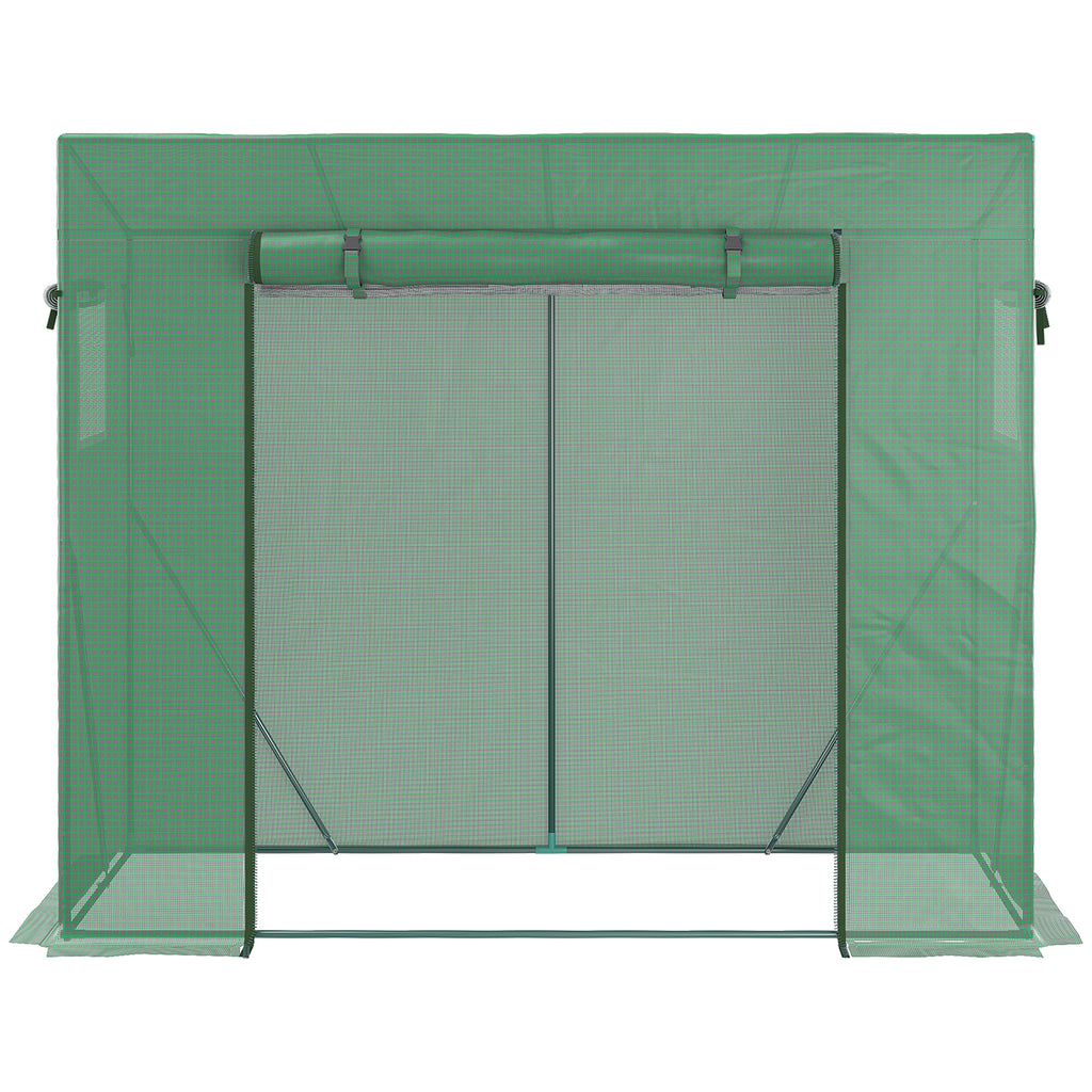 Outsunny PE and Steel Garden Greenhouse with 4 Stakes, 2 Windows and Reinforced Cover, 200x77x148-169cm