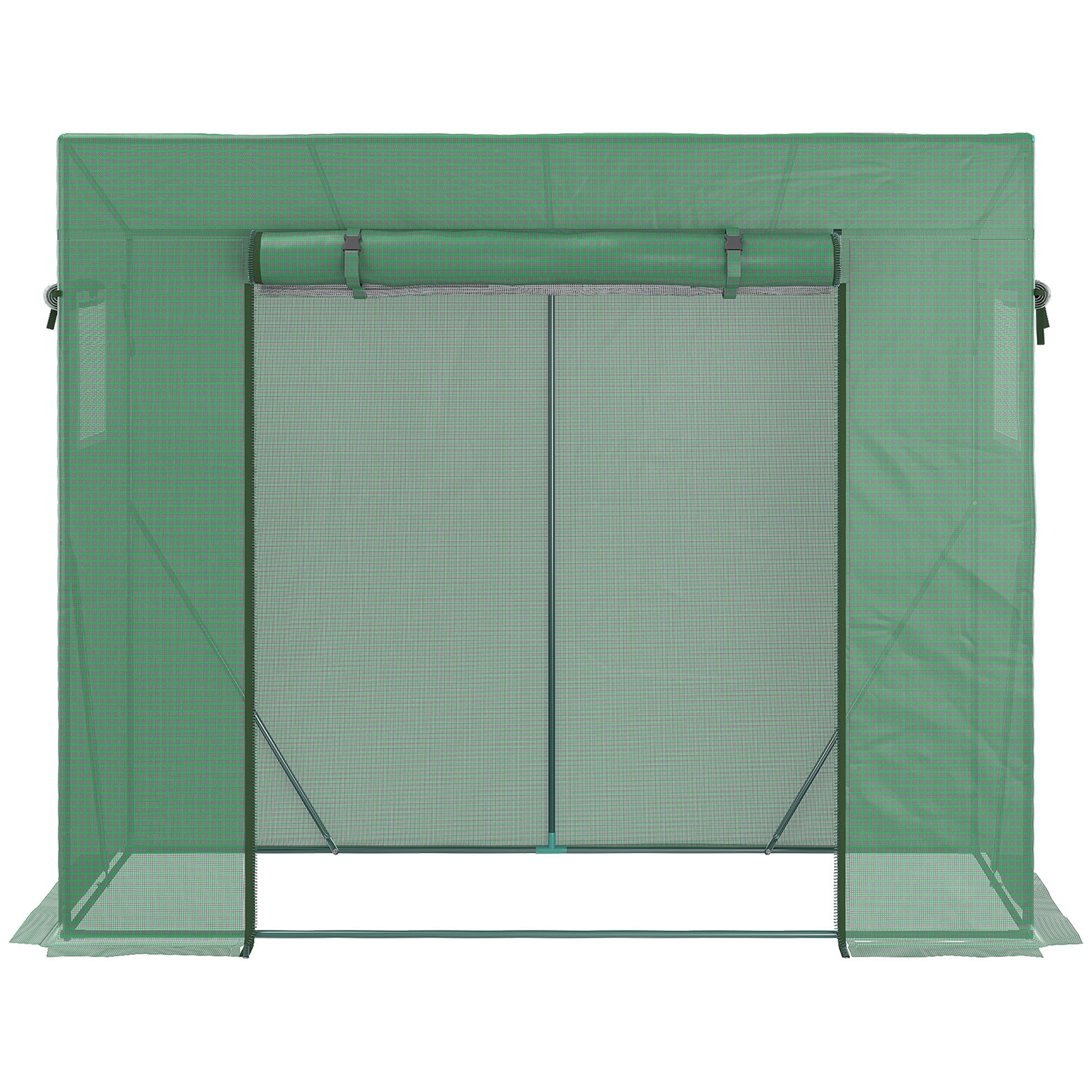 Outsunny PE and Steel Garden Greenhouse with 4 Stakes, 2 Windows and Reinforced Cover, 200x77x148-169cm