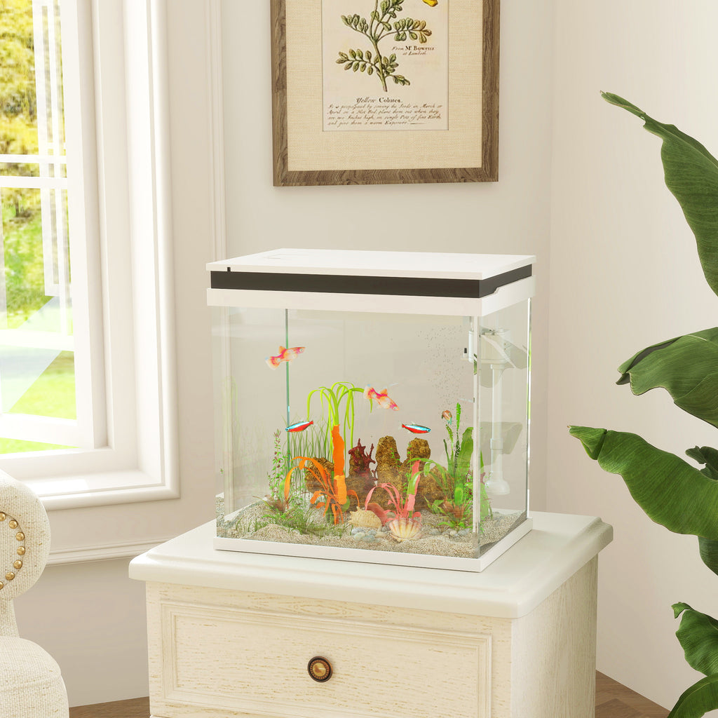 Goldfish Aquarium 26L with LED Lights, Filter System and Water Pump, 38x26x38 cm, White