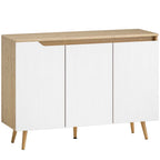 HOMCOM Modern 3-Door Sideboard with 3 Adjustable Shelves and 5 Wooden Legs, 107x35x76.5 cm, White and Oak