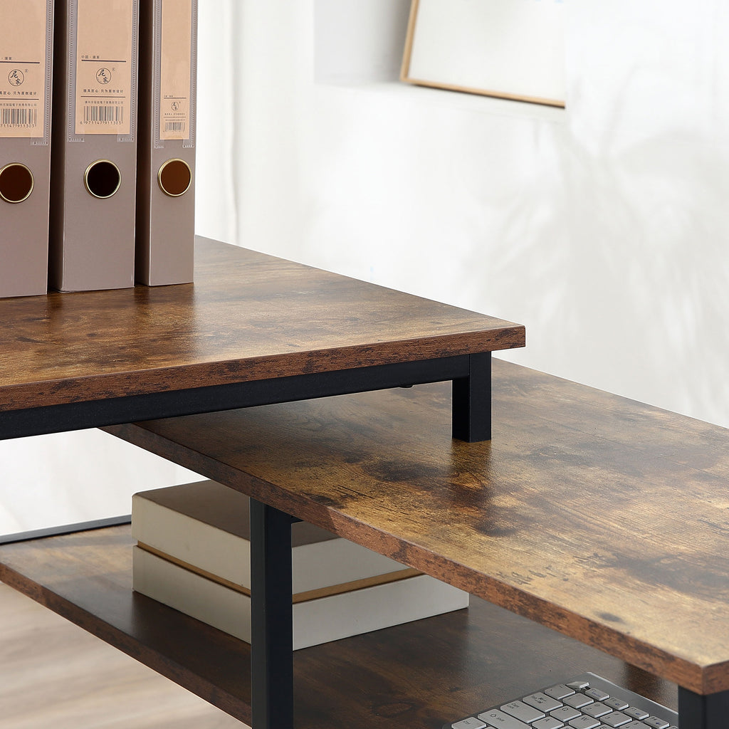 Industrial Corner Desk with 3-Tier Bookshelf, 135 x 90 x 79 cm, Brown and Black