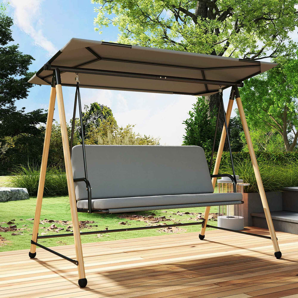 Outsunny 3-Seater Swing with Adjustable Canopy and Cushion, Made of Steel, Texteline and Polyester, 208x125x180 cm, Grey