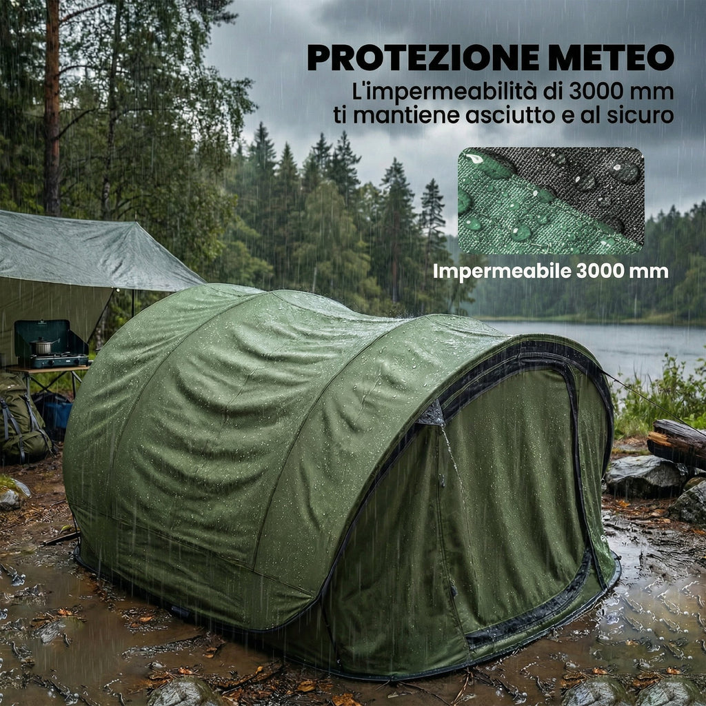 Outsunny Pop-Up Camping Tent for 2-3 People, 2 Doors, 2 Windows, Waterproof, Green
