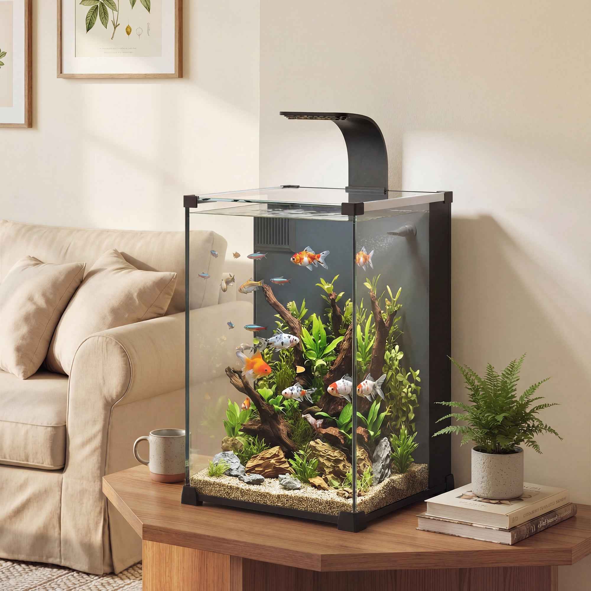 PawHut 36L Aquarium with Integrated Filter, 30 x 30 x 45.5 cm, Black