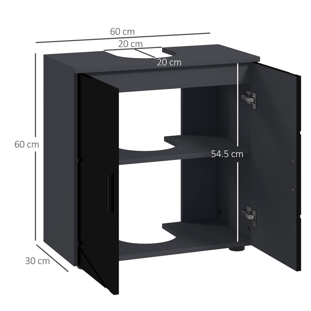 kleankin Bathroom Vanity Unit for Pedestal with Cabinet 2 Doors, 60x30x60cm, Black - Borgè