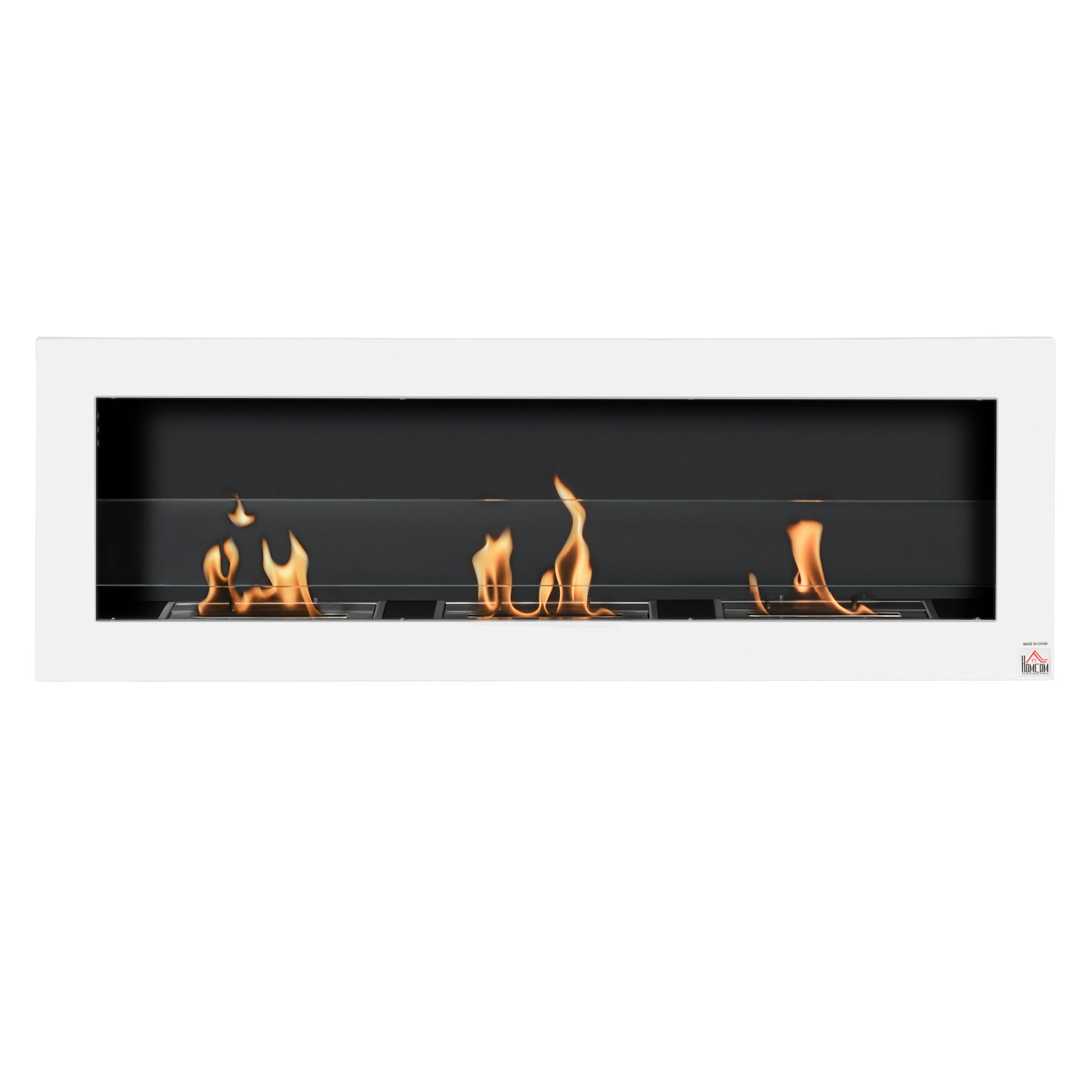 Wall-Mounted Bioethanol Fireplace with 3 x 1L Tanks and 20m² Coverage, Steel and Glass, 120x15x40 cm, White
