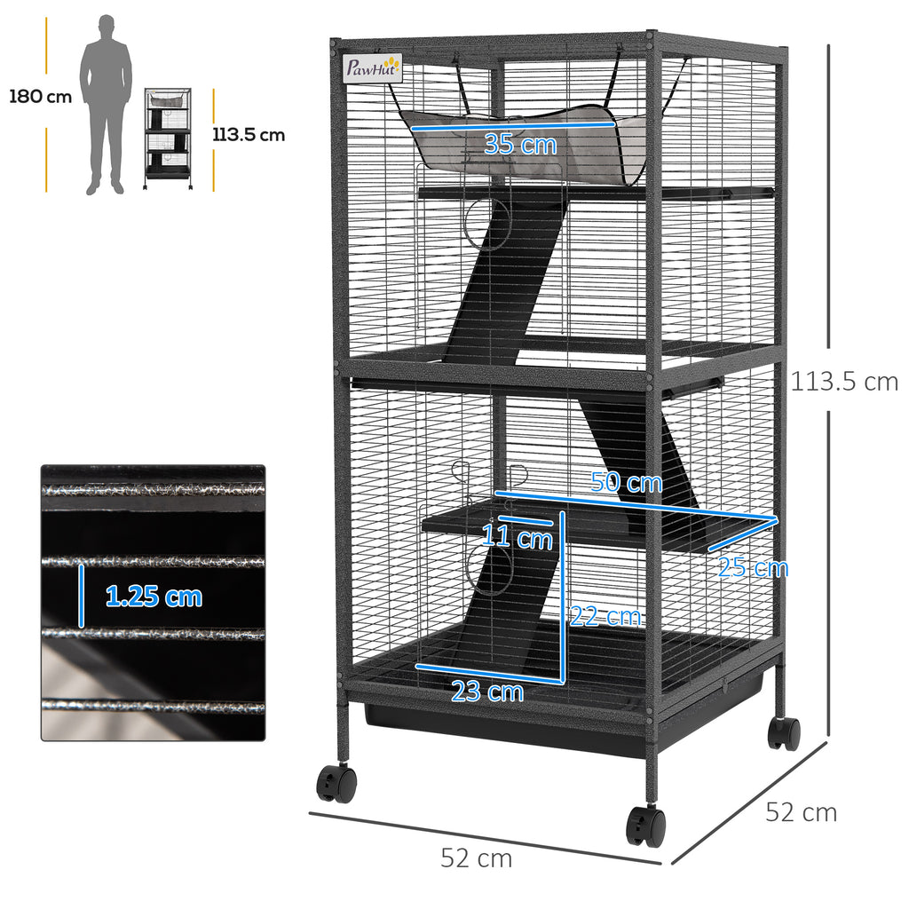 Steel Guinea Pig and Chinchilla Cage with 3 Levels, Wheels and Removable Tray, Grey