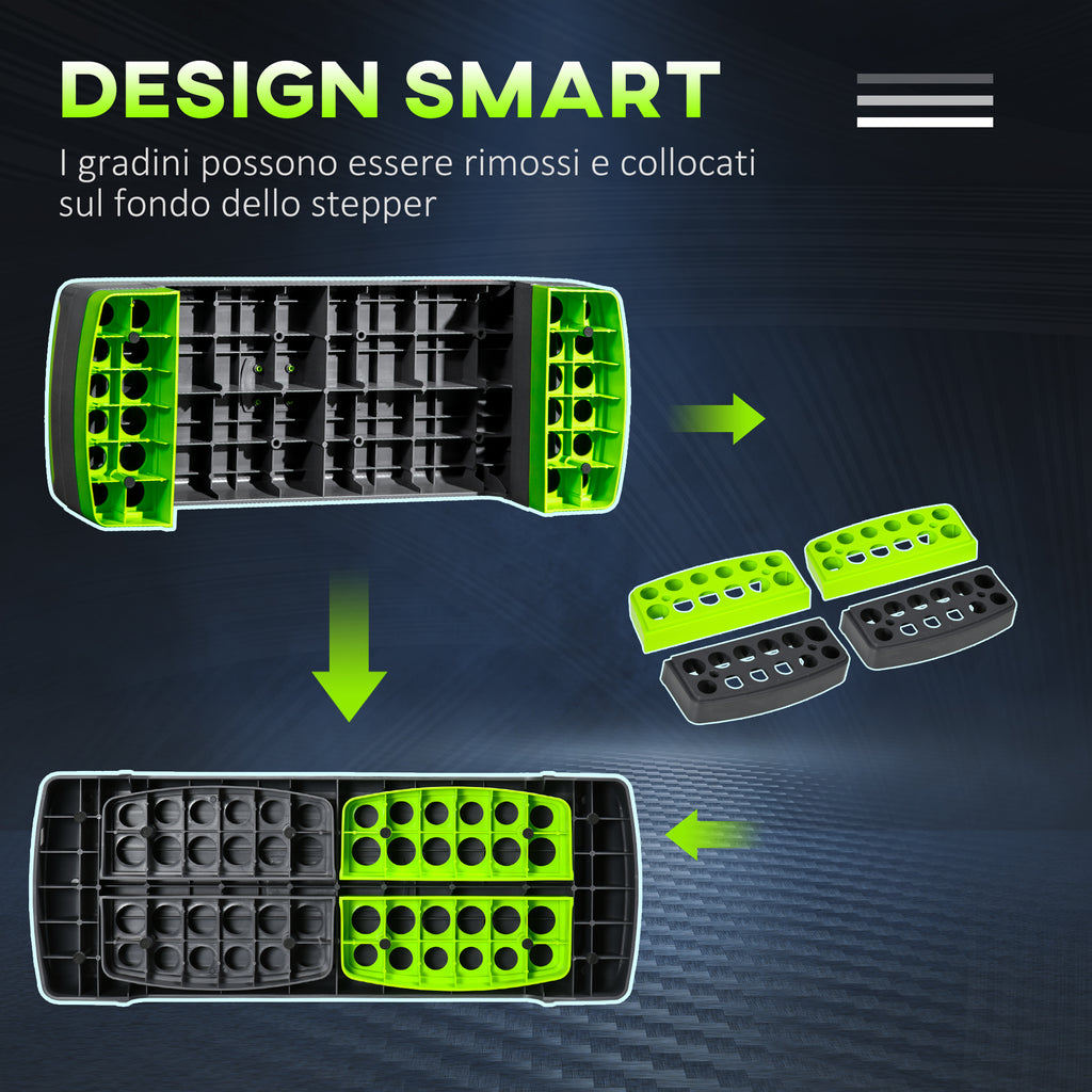 Aerobic Step Fitness Adjustable to 3 Heights 10-15-20 cm in Plastic, Green and Grey