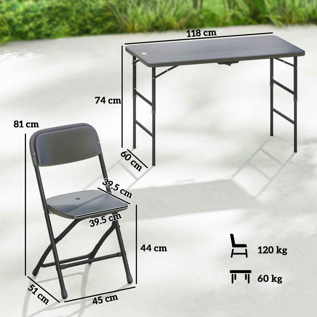 Outsunny Adjustable Garden Table and 4 Folding Chairs Set in Wood Effect HDPE, Dark Grey