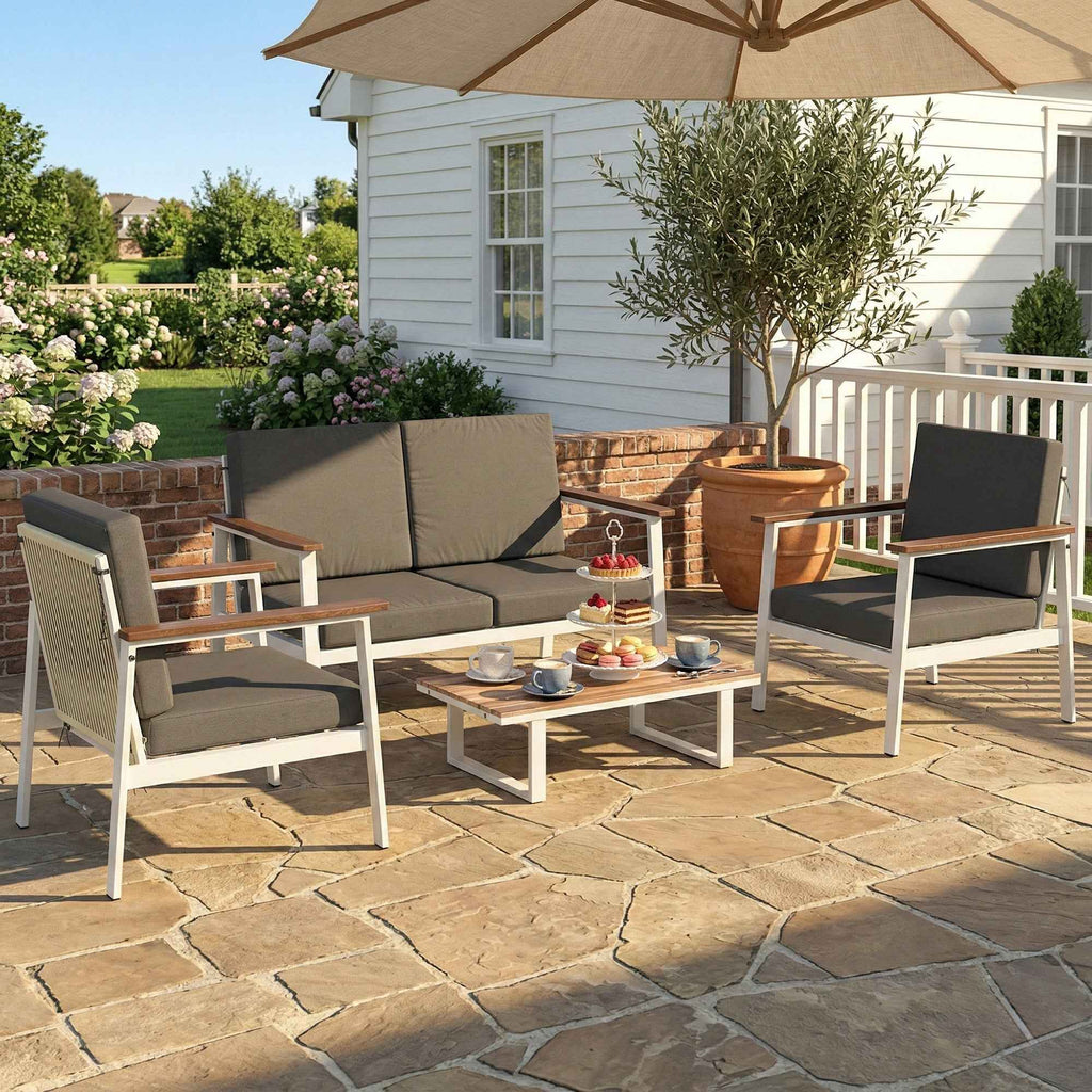 Outsunny Garden Sofa Set for 4 People: 2 Armchairs, Sofa, Coffee Table.
