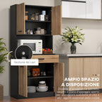 Wooden Kitchen Sideboard with 2 Door Cabinets and Drawer, 80x40x180 cm, Black and Wood Color