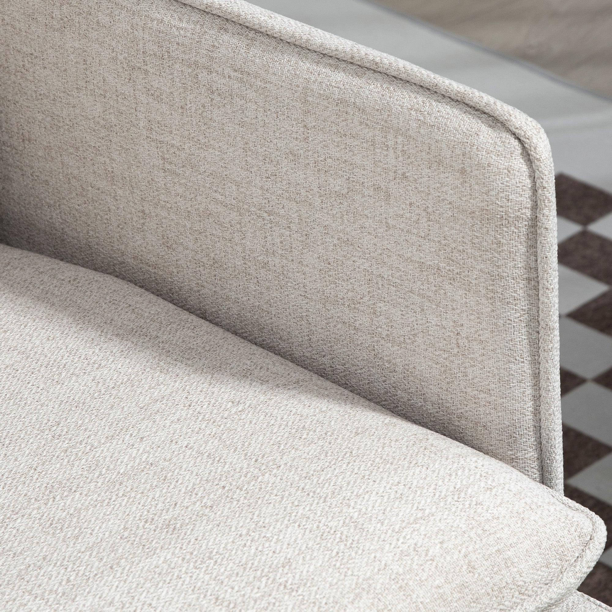 2-Seater Sofa in Linen Effect Fabric with Steel Legs and Padded Cushions, 139x68x80 cm, Cream White