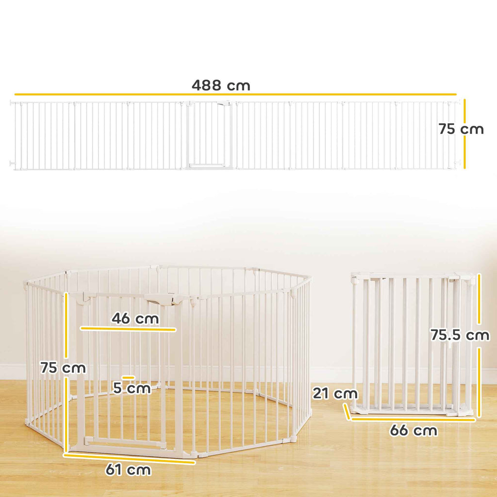 PawHut 8-Panel Modular Dog Playpen with Automatic Closure, Made of Steel and ABS, 61x3x75 cm, White