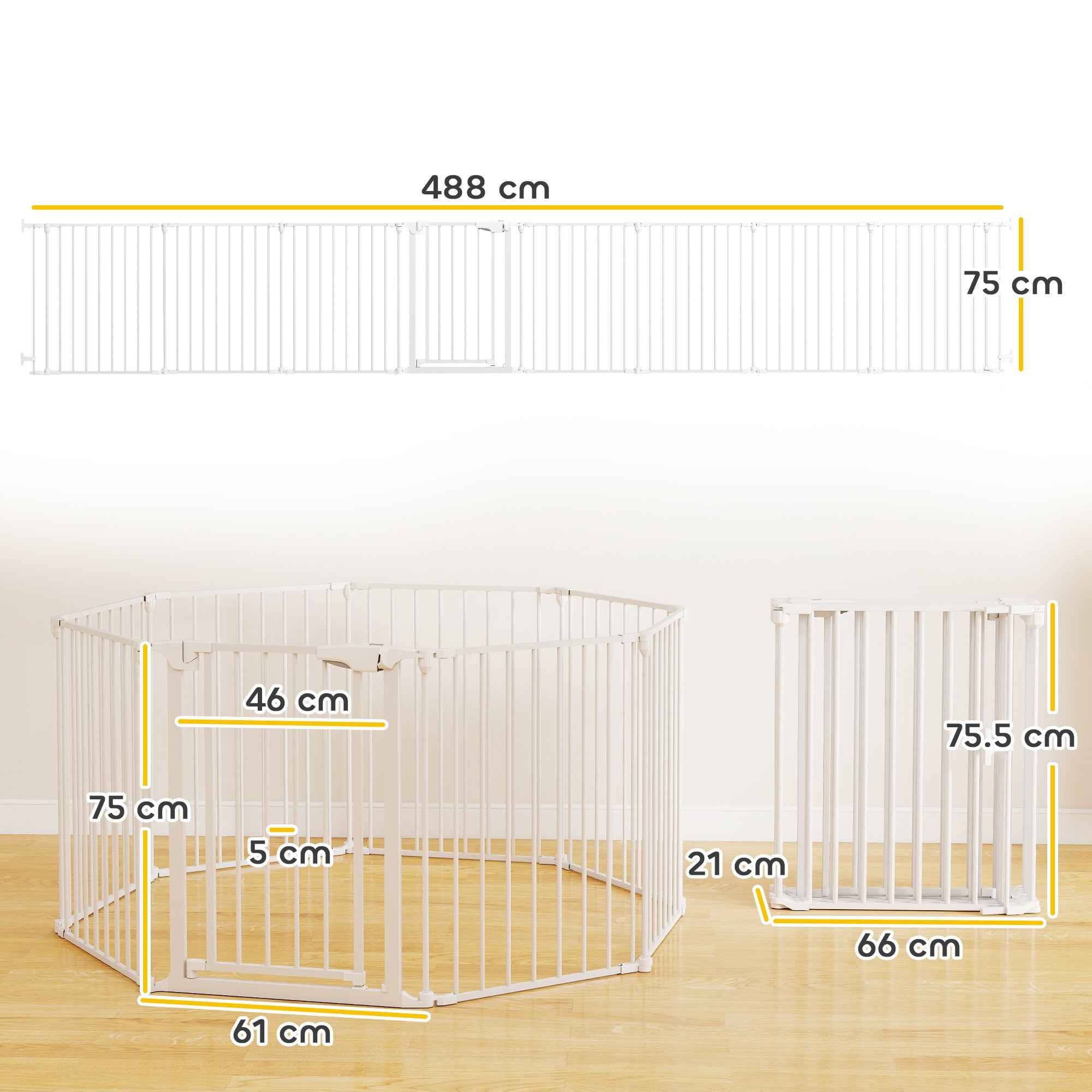 PawHut 8-Panel Modular Dog Playpen with Automatic Closure, Made of Steel and ABS, 61x3x75 cm, White