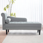 Chaise Longue with Quilted Velvet Effect Covering in Grey, Solid Wood and Sponge, 146x61x82.5 cm