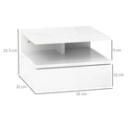 Floating Nightstand for Bedroom with Drawer and Open Shelf in Wood, 35x32x22.5 cm, White