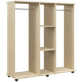 HOMCOM Wardrobe with Wheels, 2 Rods, and 3 Open Shelves, Made of Wood and Aluminum, 120x40x128 cm, Wood Color