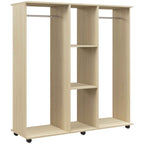 HOMCOM Wardrobe with Wheels, 2 Rods, and 3 Open Shelves, Made of Wood and Aluminum, 120x40x128 cm, Wood Color