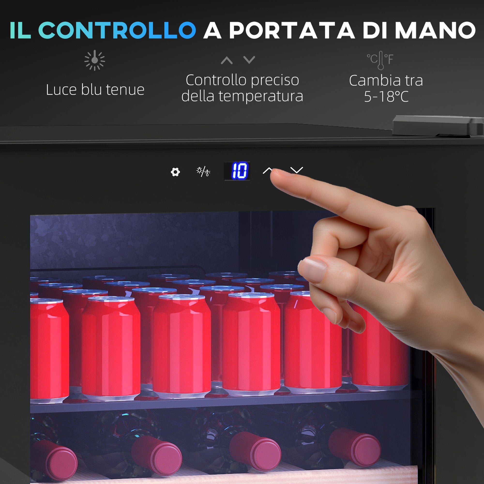 53L Wine Cooler with Adjustable Shelves for 12 Bottles and 25 Cans, 43x45x64 cm, Black