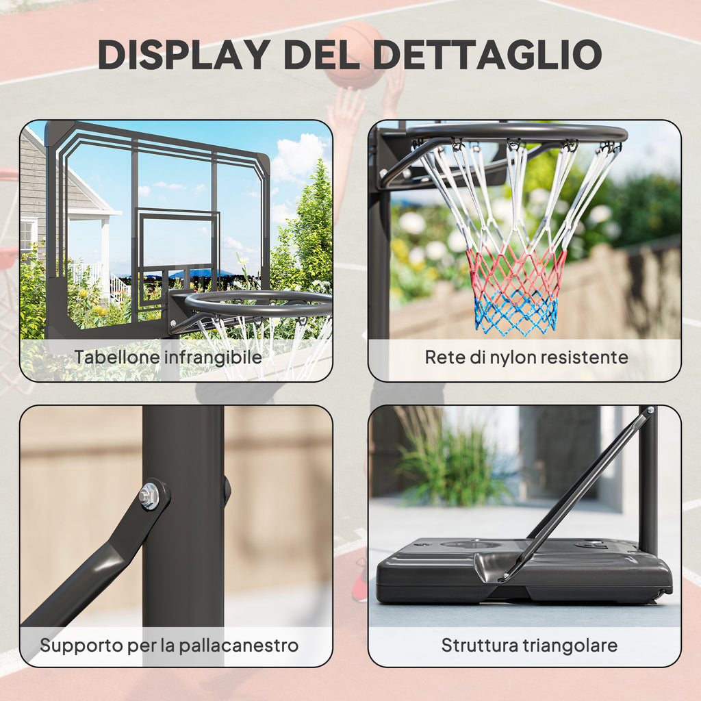 SPORTNOW 6-Height Adjustable Basketball Hoop with Fillable Base and Wheels, Made of PE, Steel and Polyester, Black