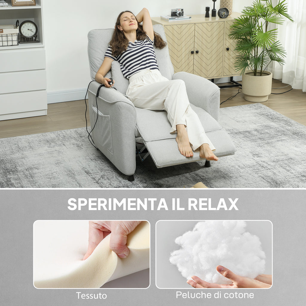 Recliner Chair with Heat, 8 Massage Points and 5 Modes, Chenille Fabric, Light Grey