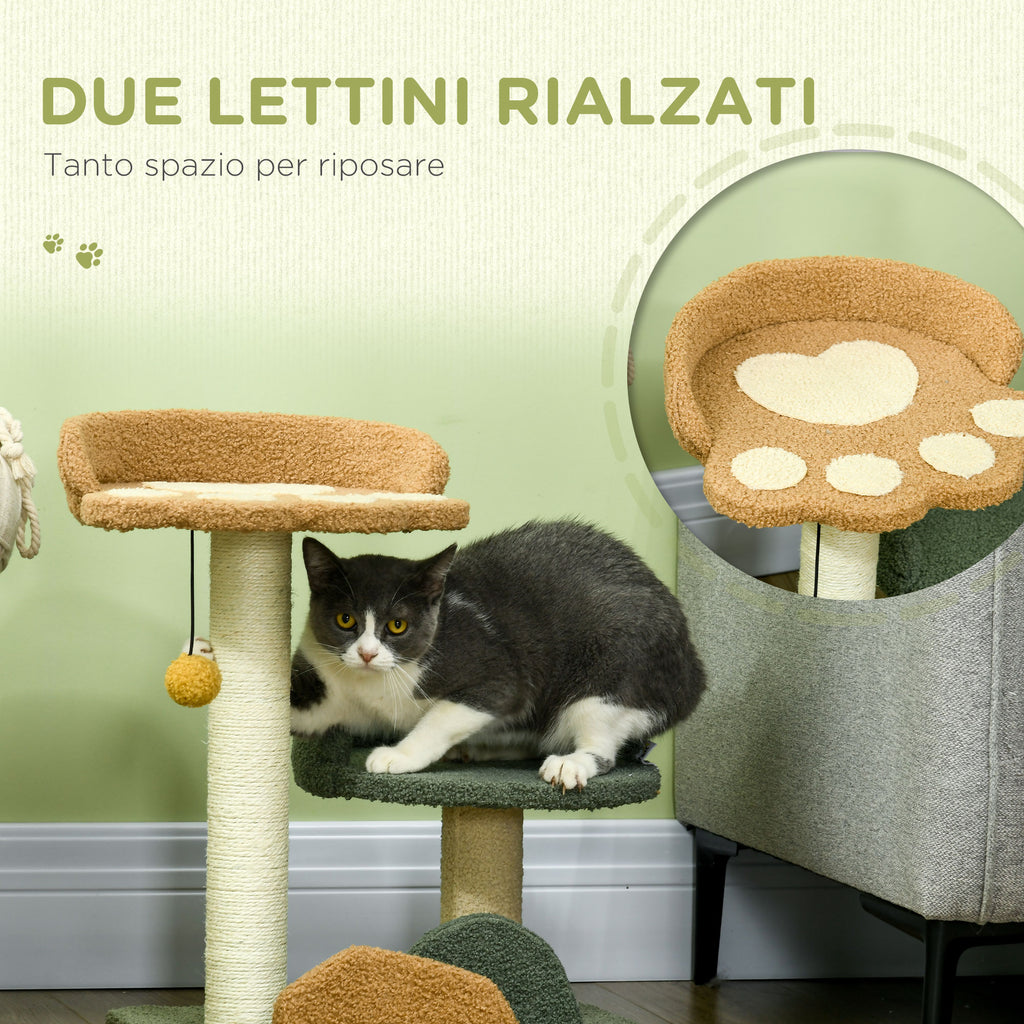 Cat Tree with 2 Cat Beds, Ball and Velvet Lining, 43x39x52cm