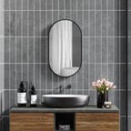 Oval Wall Mounted Bathroom Mirror with Aluminum Frame, Vertical or Horizontal, 60x90cm, Black