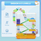 PawHut 5-Level Hamster Cage with Tubes, Wheel, Ladders, House and Bottle, 46x30x58 cm, Orange