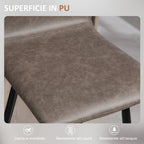 Set of 2 Bar Stools with Low Backrest and Footrest, PU Upholstery and Steel Legs, Dark Brown