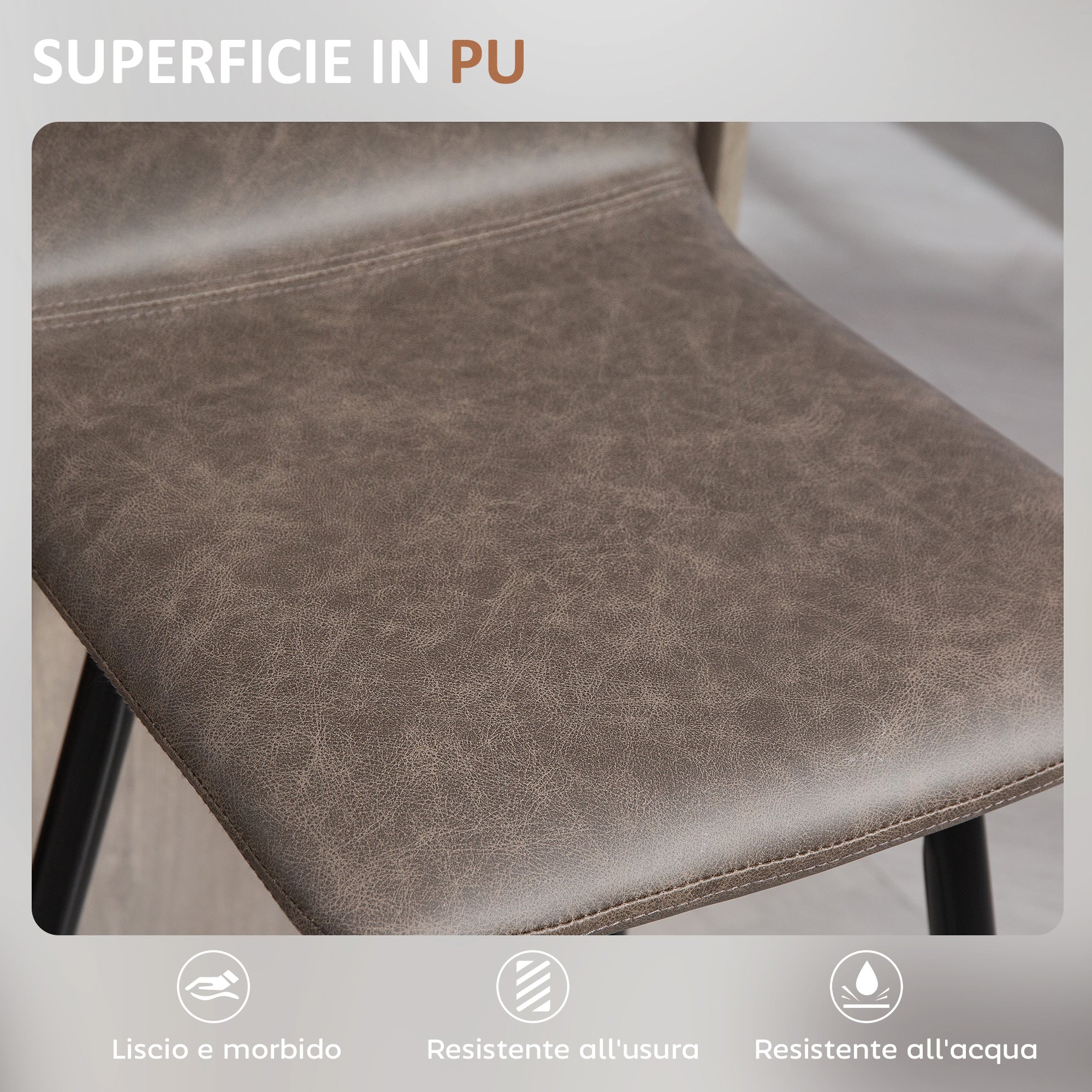 Set of 2 Bar Stools with Low Backrest and Footrest, PU Upholstery and Steel Legs, Dark Brown