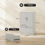 Steel Office Cabinet with Adjustable Internal Shelf and Drawer, 80x40x130 cm, White