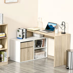Corner Desk, Space-Saving Corner Computer Desk for Bedroom or Office, Oak and White Wood Desk