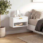HOMCOM Set of 2 Floating Nightstands with Decorated Drawer and Open Shelf, White