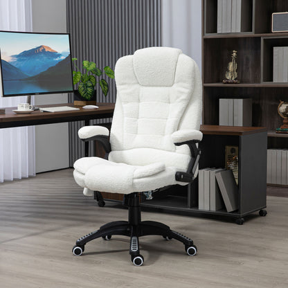 Adjustable Massage Office Chair with Remote Control, in Teddy Fabric, 67x74x107-116 cm, White