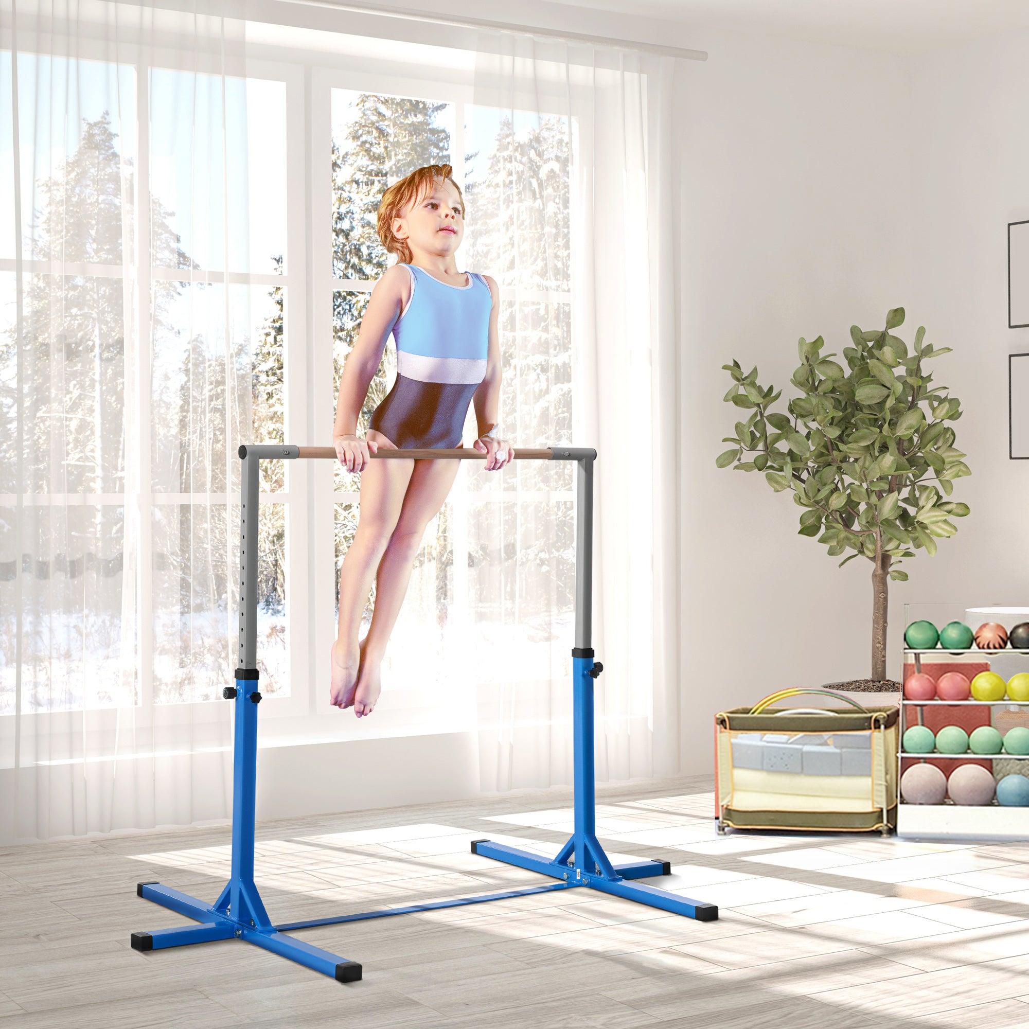 Height-Adjustable Gymnastics Bar for Ballet and Ballet, 92-150 cm, Blue