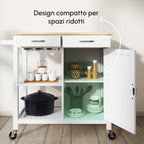 Kitchen Trolley with Drawers and Wheels in Wood Space Saving
