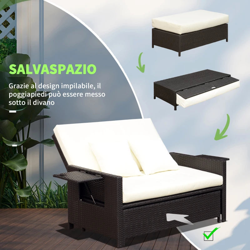 Modular Garden Sofa with Bench, Brown Rattan Garden Furniture, Space-Saving 2-Piece Set - Borge' Group Limited