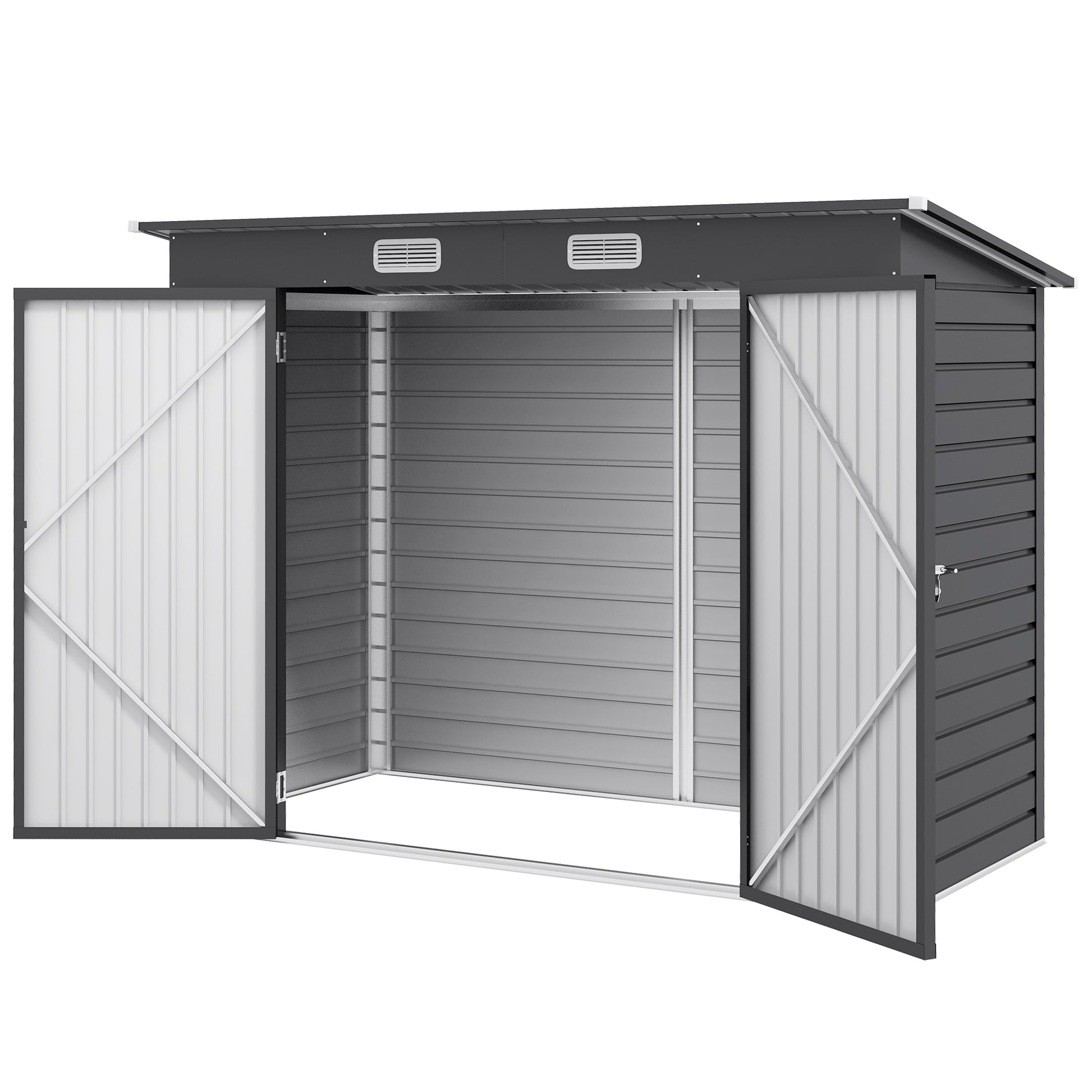 Outsunny Tool Shed with Adjustable Shelves and Latch, in Galvanized Steel, 249x121x183 cm, Gray - Borgè