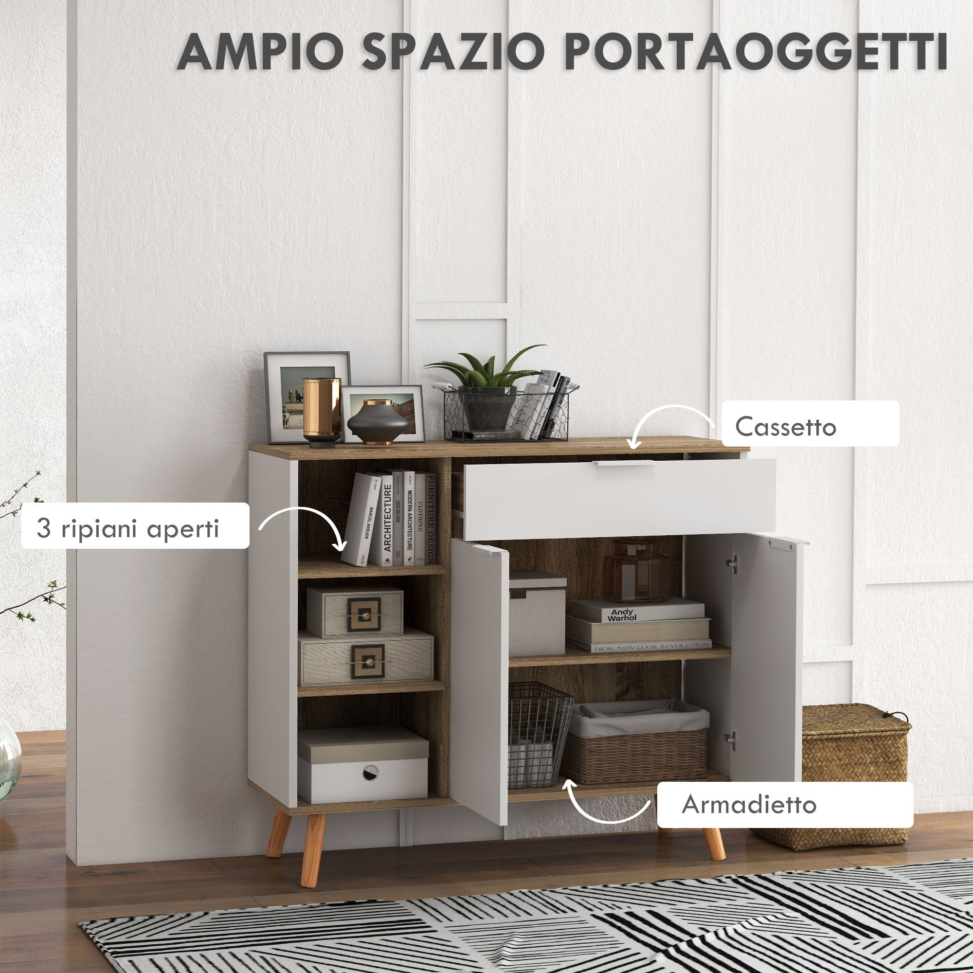 Homcom Multiuse saving saving with 3 open shelves, locker and drawer, in chipboard, 95x35x85 cm - Borgè