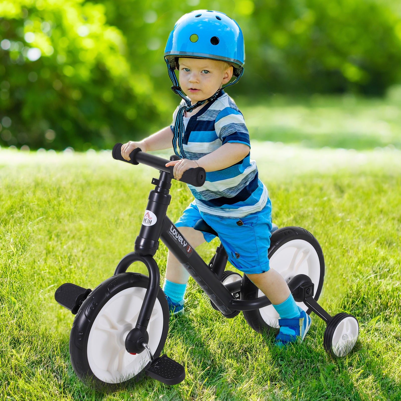 Balance Bike for Kids Ages 2-5 with Adjustable Seat, Auxiliary Wheels and Pedals, Black