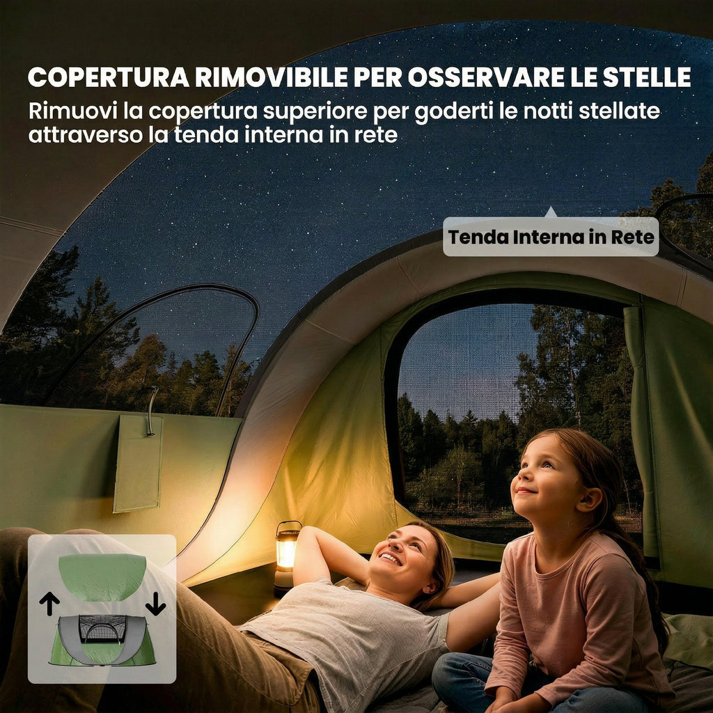 Outsunny Pop-Up Camping Tent for 2-3 People, 2 Doors, 2 Windows, Waterproof, Green