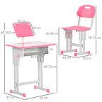 Children's Desk with Height-Adjustable Chair for 6-12 Years Old, Steel and MDF, Pink