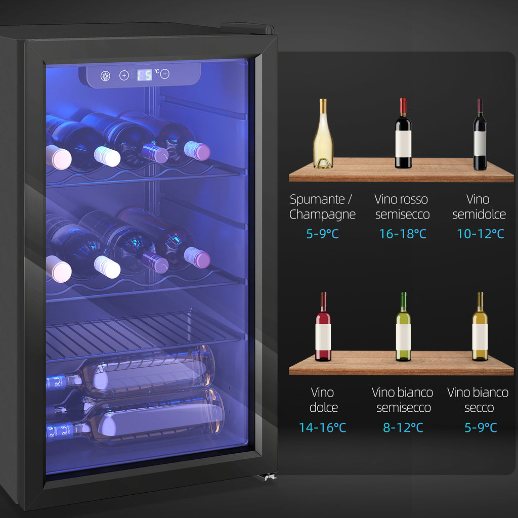 HOMCOM 24-Bottle 68L Wine Cooler, Adjustable Temperature 4-16℃, UV-Resistant Glass, Shelves, Black