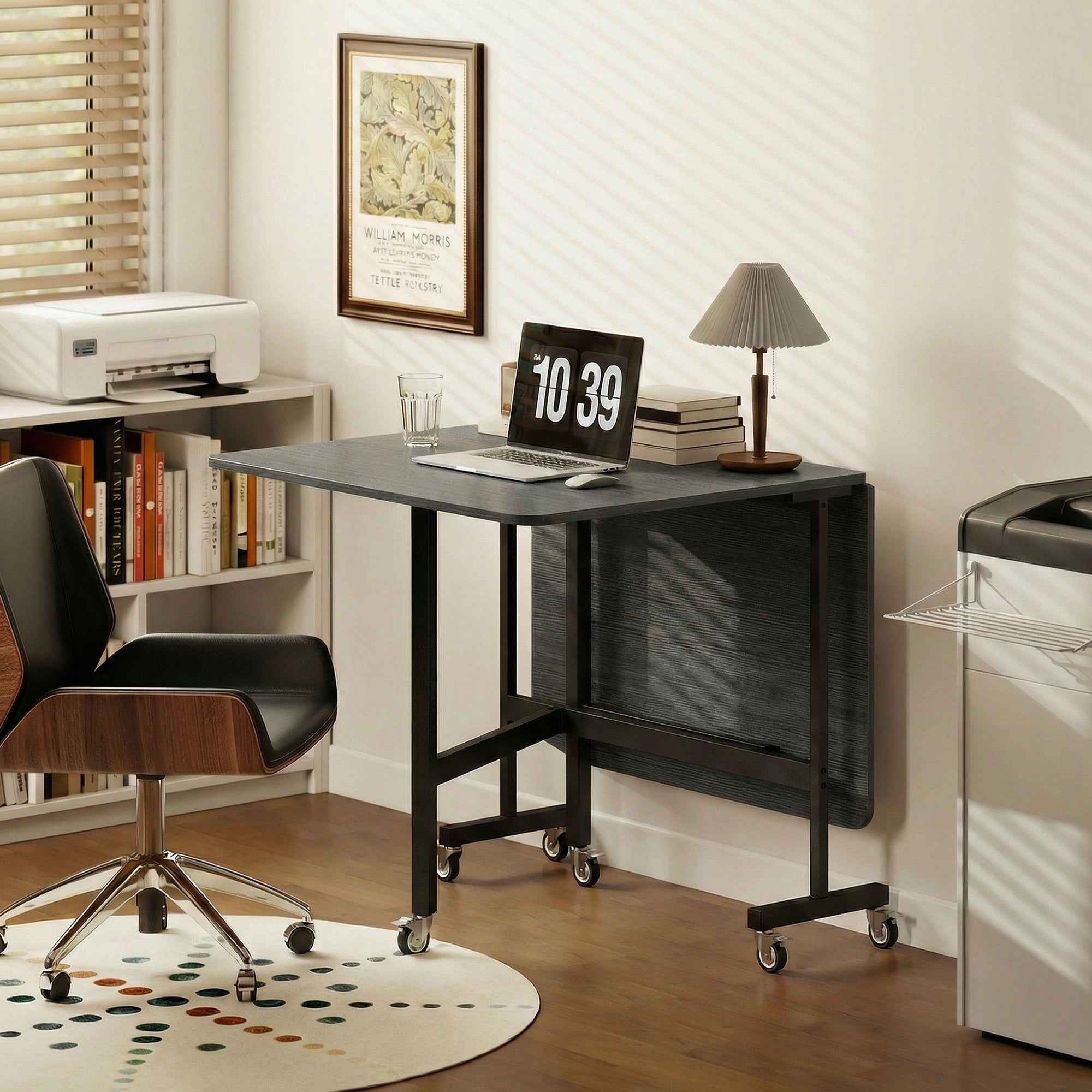 HOMCOM Folding Table for 4-6 People with 2 Flaps and Wheels with Brakes, 120x80x73 cm, Black Wood Effect