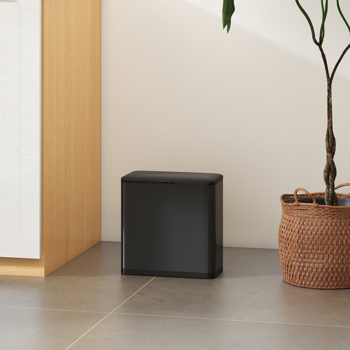 HOMCOM 8L Waste Bin with Stainless Steel Lid and Removable Inner Bucket, 29.7 x 17.4 x 30 cm, Black