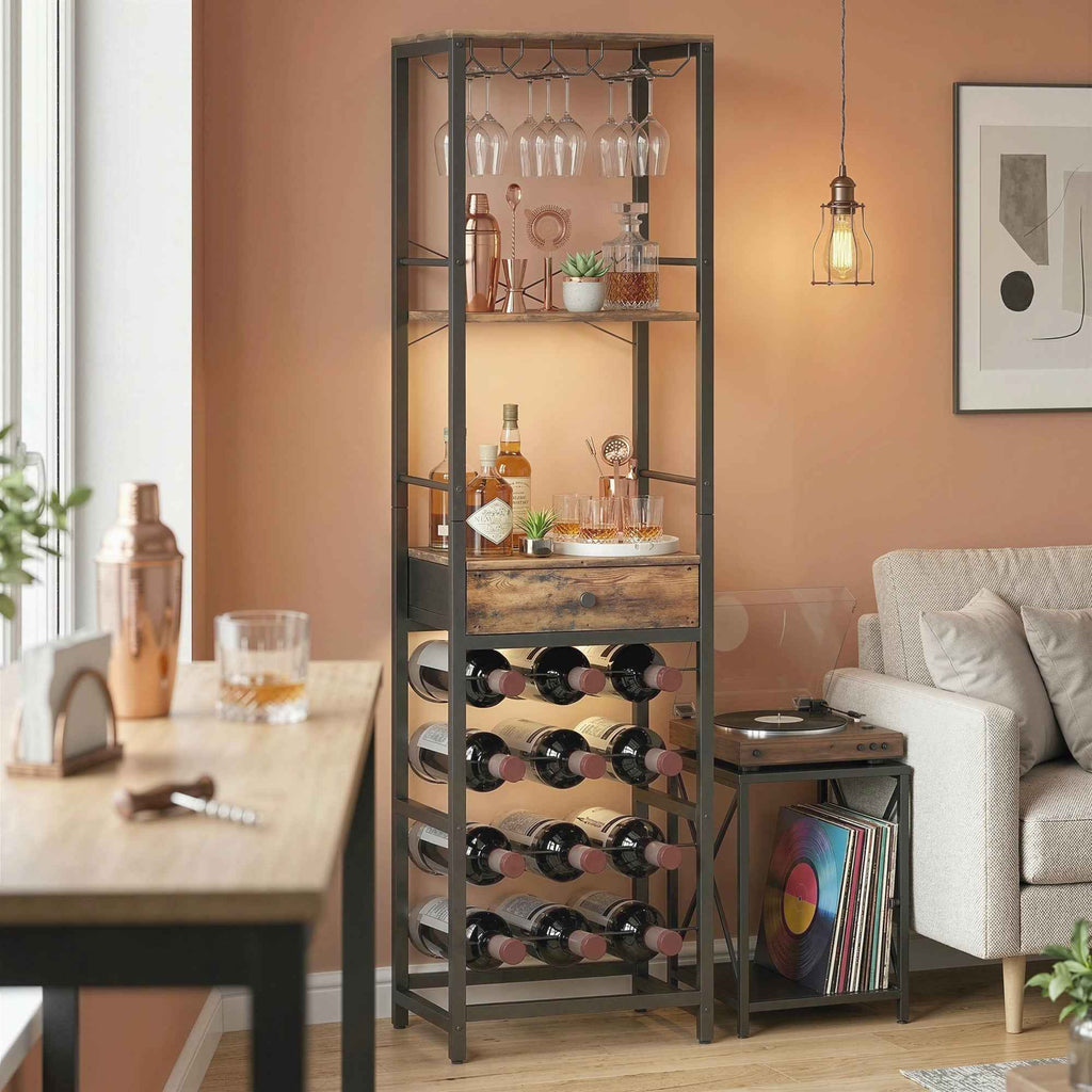 HOMCOM Mobile Bar, Bar Cabinet with Drawer, Cup Holder, Rustic Brown