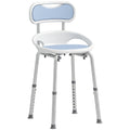 HOMCOM Shower Chair with Backrest and Perforated Seat, 8 Adjustable Heights, Non-Slip, Load Capacity 136kg, Blue