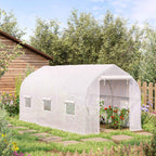 Outsunny UV-Proof Tunnel Greenhouse with 6 Mesh Windows and Roll-Up Entrance, Metal and PE, 4x2x2 m, White