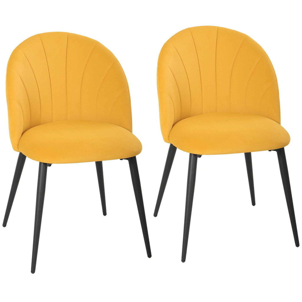 HOMCOM Set of 2 Velvet Shell-Back Dining Chairs, 52 x 55 x 79 cm, Yellow