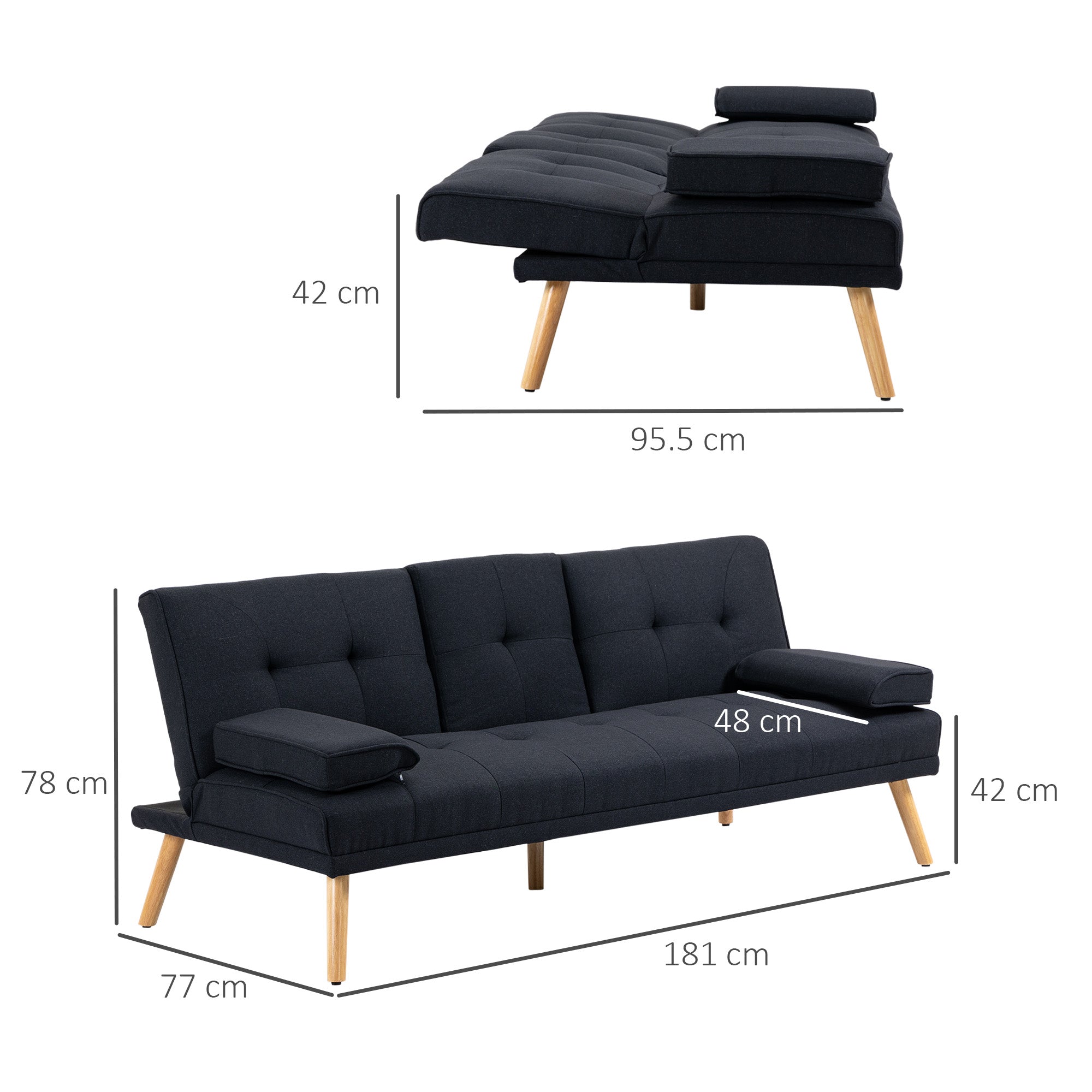 3-Seater Reclining Sofa Bed with Linen Effect Covering and Drop-leaf Table, Gray